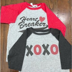 Kids Heartbreaker & XOXO Raglan Tee - Red, Charcoal, Gray